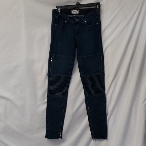 Paige Denim 'Demi' Moto Ultra Skinny Jeans Zipper Ribbed High-Waisted Size 24 - Picture 1 of 13